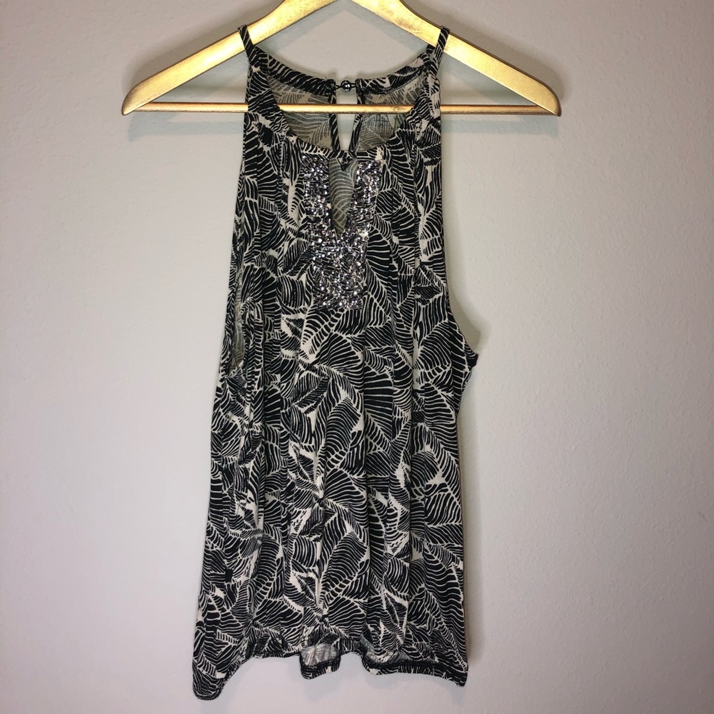 Ann Taylor Loft black and white tank w/ sequins